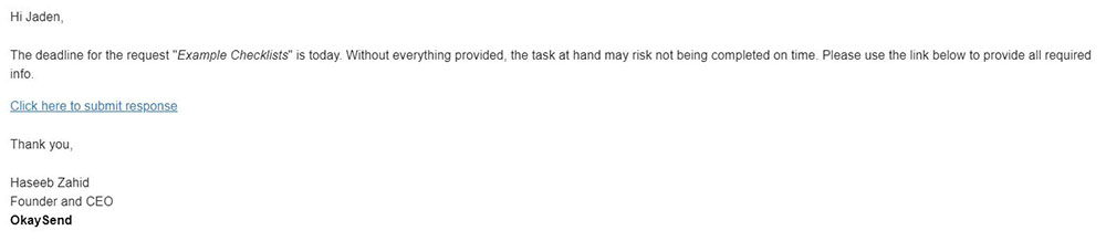 Deadline email example