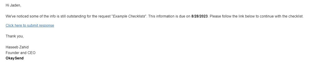 Follow-up reminder email example