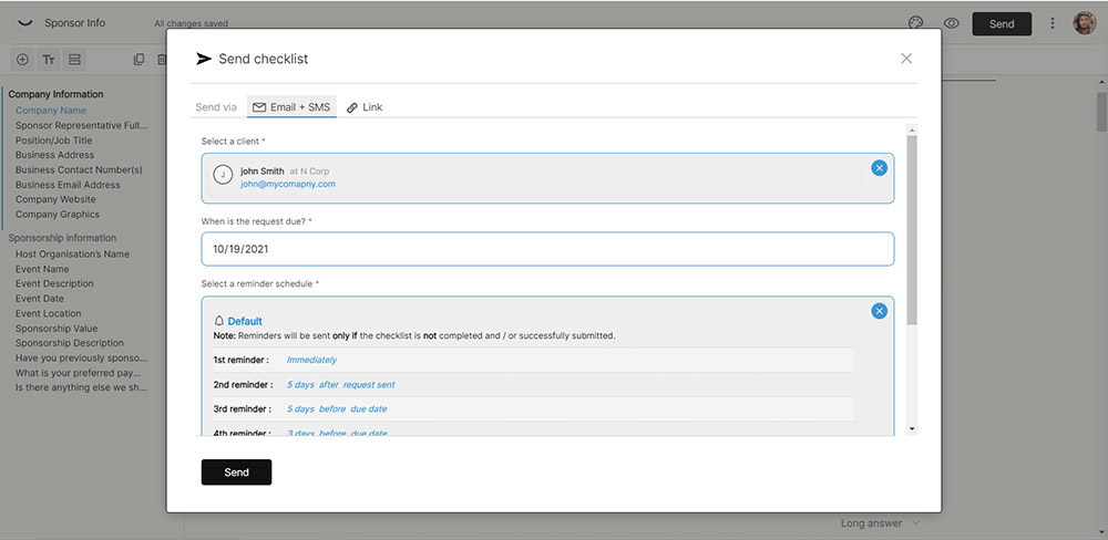 Image of sharing the secure link to the checklist with your clients